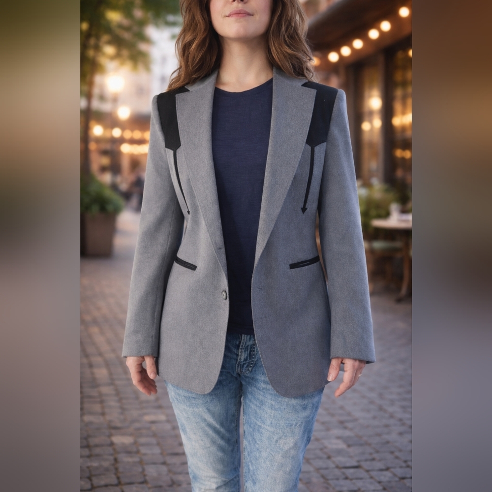 Unisex Western Gray Blazer with Black Accents